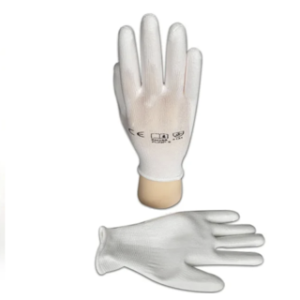 Guantes de PU de punto de seguridad para el trabajo recubiertos con ajuste de palma de poliéster blanco ESD / Guantes para salas limpias